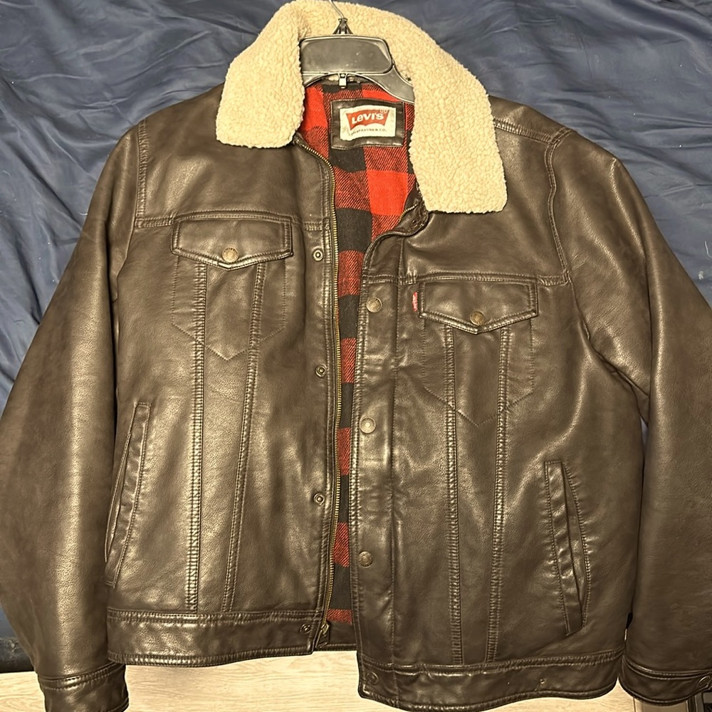 Levi’s leather jacket flannel lined